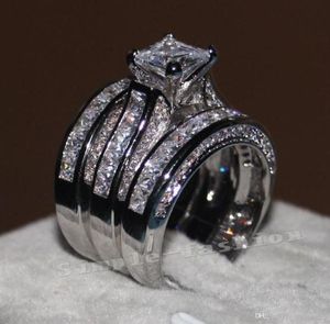 Vecalon Fine Jewelry Princess Cut 20CT Cz Diamond Engagement Wedding Band Ring Set For Women 14kt White Gold Filled Finger Rr7575328