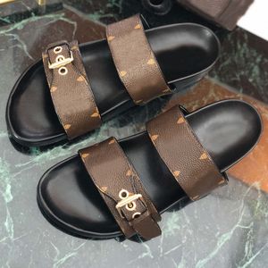 Designer slippers, slippers, sandals, summer flats, name labels, classic, relaxed fashion slippers, adjustable double buckle gold buckle 007