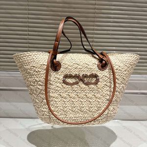 Designer Straw Bag Plain Knitting virkning broderi Öppna Casual Tote Interiörfack Två tunna remmar Läder Floral F