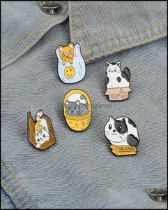 Pins Brooches Jewelry Animal Cat Series Cartoon Alloy Box Basket Plastic Bag Enamel Pins Women Party Gift Clothes Backpack Collar 6684800