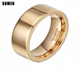 8mm Luxury Ring Men Pure Gold Tungsten Ring Wedding Band Engagement Rings High Polished Fashion Women Jewelry AntiScratch3618557