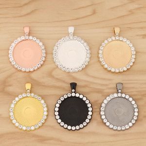 Colares de pingente 5 peças redonda bandeja de strass em branco moldura cameo cabochão configuração 25mm para diy colar jóias fazendo acessórios