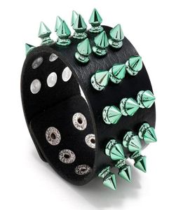 Charm Bracelets Three Row Cuspidal Spikes Rivet Stud Wide Cuff PU Leather Punk Gothic Rock Unisex Bracelet Men Jewelry7957498