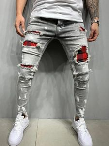 Calças de brim masculinas Distress Manta Patch Buracos Streetwear Rasgado Homens Skinny Biker Slim Elastic Denim Cargo Calças Y2K Pantalones Hombre Corredores 231213