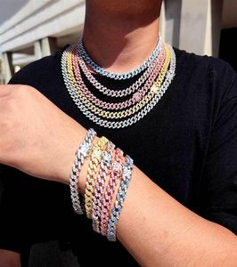 Цветная кубинская цепочка из 9 мм циркония, ожерелье, ювелирные изделия, европейско-американское ожерелье в стиле хип-хоп с гальваническим покрытием для мужчин и женщин, вечеринка whol1702318