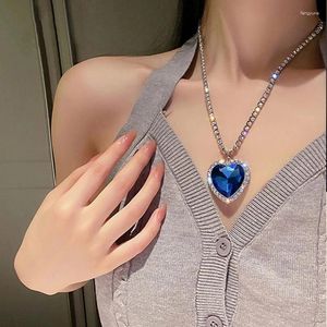 Pendant Necklaces Fashion Heart Of Ocean Blue Crystal Love Necklace For Women Chain Collar Jewelry Drop