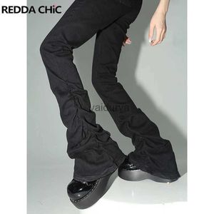 여성용 바지 Capris Reddachic Black Ruched Flare 청바지 여성 Y2K 고 탄성 부트 컷 스택 바지 하이 허리 바지 Harajuku Goth Grunge 옷 YQ231213