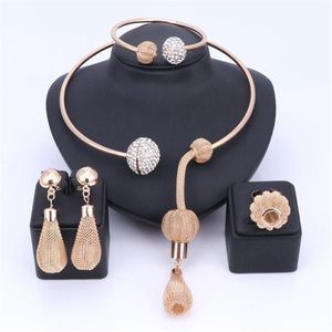 Charm Dubai Gold Plated Crystal Jewelry Sets For Women African Pendant Necklace Earrings Bangle Rings Party Dress Accessories286F