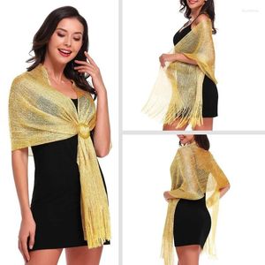 Scarves Sparkling Metallic Scarf With Buckle Women's Evening Party Shawl Gold Silver Shiny Shawls For Bridal Bridesmaid Wedding Wraps