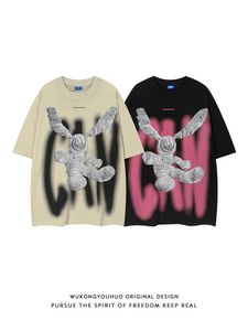 24ss Wukong tem estoque de hip-hop spray pintado graffiti camisetas de manga curta masculina marca da moda high street 300g algodão puro