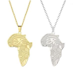 Silverfärg Guldfärg Afrika Karta med flagghänge kedjhalsband afrikanska kartor smycken för kvinnliga män kedjor299k