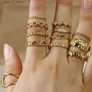 Band Rings Vintage Gold Color Stainless Steel Ring for Women Men Crystal Crown Pearl Chain Twisted Punk Finger Ring Fashion Jewelry Gift T231213