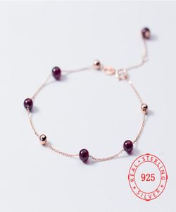 China sell Red Gemstone Garnet Beads Women Real Sterling Silver Bracelet white gold plated lady bracelets fashion jewelry 8852964