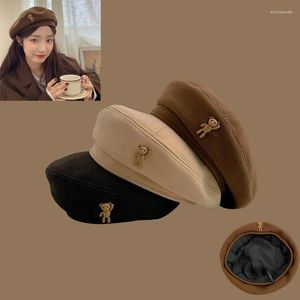 Berets 2023 Cute Bear Beret Woman Brown Vintage Spring Autumn Street Style Girl Casual Cap Painter Pure Bread
