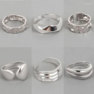 Cluster Rings VENTFILLE 925 Silver Gold Color Open Ring For Women INS Niche Irregular Wave Sand Surface Wide Noodle Party Birthday Gift