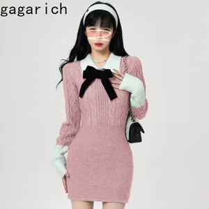 Casual Dresses Gagarich 2024 Korean Sweet Sticked Dress Women Autumn Winter Preppy Style Långärmad tröja Hip Christmas