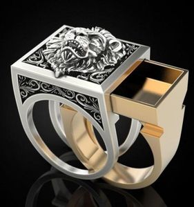 Bröllopsringar liemjee personlighet Lion Skull Ring Creative Invisible Box Storage Smycken för män Kvinnor har Namour Charm Gift A5815085