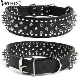 Dog Training Obedience 2inch Wide large dog Spiked Studded Leather Collars 55166cm For Medium Large Breeds Pitbull Mastiff Boxer Bully 3 colors 231212