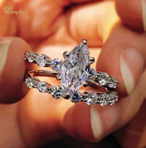 Wong Rain 925 Sterling Gümüş Marquise Cut Oluşturuldu Moissanite Taş Düğün Nişan Romantik Yüzük Kadınlar için Güzel Mücevher 7508003