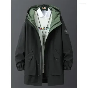 Men's Trench Coats Men Spring Windbreaker Long Coat Black Green Fashion Letter Plus Size Hooded Zipper Overcoat Casual Jackets 8XL