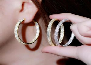 Sydamerikansk 18k Gold Big Hoop 42mm AAA Cubic Zirconia Designer örhängen Kopparsmycken White CZ Silver Circle Earring Jewelry V5970846