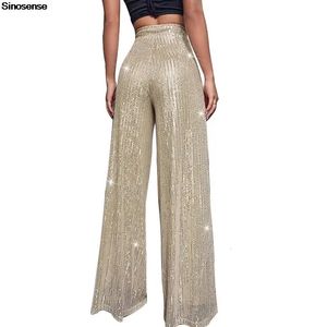 Spodnie damskie Capris Women Metallic Blowly szeroko nogi spodnie Elastyczne wysoką talię brokatek cekin Palazzo Spodnie Casual Loose Party Clubwear Długie spodnie 231213