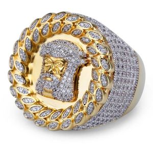 Mens Hip Hop Iced Out Stones Rings Fashion Gold Jesus Ring Jewelry High Quality Simulation Diamond Ring3622785