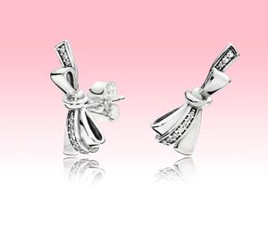 Sparkling Bow Stud Earring Women Girls Gift Summer Jewelry for P Real 925 Sterling Silverörhängen med original Box Set6801490