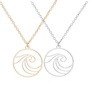 Whole 10pclot Big Wave Stainless Steel Pendant Necklace Simple Round Sporty Necklaces Women Girls Men Nautical Memorial Jewel2167294