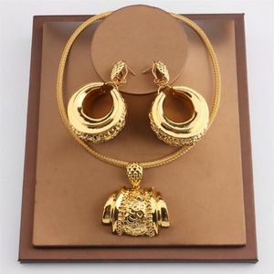 Örhängen halsband afrikanska smycken set för kvinnor mode dubai bröllop hänge brud design guld pläterad nigeriansk tillbehör159q