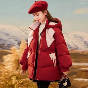 Para baixo casaco de inverno adolescente jaquetas para meninas moda com capuz parka crianças à prova vento outwear quente engrossar algodão criança roupas tz970