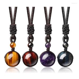 Pendant Necklaces Natural Crystal Lucky Beads Blessing 16mmTiger Eyes Amethyst Stone For Women Men Adjustable Braided Rope Cords