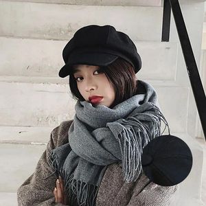 Berets Woolen Beret Women's Autumn And Winter Black Peaked Hat Trendy Retro Painter Korean Version British Octagonal