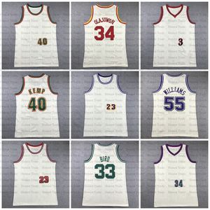 Retro tröjor James Dennis Rodman basket Garnett Allen Iverson Shawn Kemp Ray Allen Larry Bird Johnson Bibby Olajuwon Cream Vintage Jersey 3 23 24 32 21 40