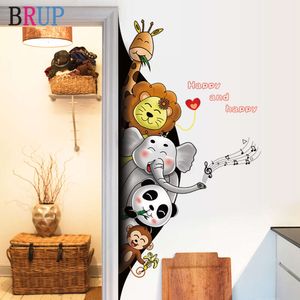 68*146cm Cartoon Tiere 3d Wand Aufkleber für Kinderzimmer Freundliche Panda Elefant Affe Tapete Kreative Tür Dekoration