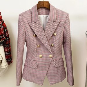 Women's Suits Blazers HIGH STREET est 2023 Designer Jacket Classic Metal Buttons Double Breasted Slim Fitting Houndstooth Blazer 231213