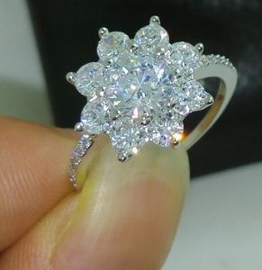 Vecalon Flower Jewelry Rand Band Band dla kobiet okrągły diamenty CZ 925 Srebrne kobiece pierścionki ślubne Mother039s Prezent 9595426