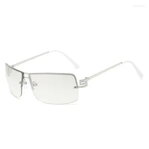 Solglasögon Designer Rimless Square Women for Men Trendy Cutting Lens Sun Glasses Vintage Punk Ladies Driving Shades