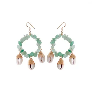 Dangle Earrings Puka Shell Charm Natural Stone Hoop Drop Hawaii Sea for Women Summer Beach Ocean EarcasesoriesAquamar