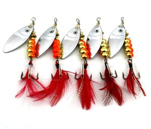 5pcs Tüy Balıkçılık Hooksrooster Tail Fishing Spinner Kaşık Lures Döner Sline Bas Alabalık Balıkçılık Takım Yemleri 75CM12G SP6802831