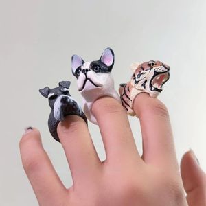 Cluster Rings Cartoon Tiger Dog Head Animal Ring For Men Women Creative Cute Cool Trendy Exaggerated Accessories Casual Fashion Jewelry Gift