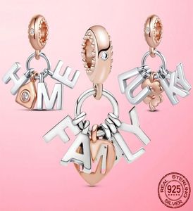 925 Sterling Family Letter Dangle Charms Koraliki Pendant Fit Oryginalny Naszyjnik bransoletki Srebrny 925 Biżuter9800660