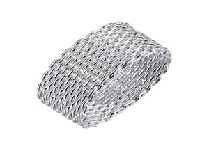 Snygga bandringar Silverpläterade runda flätade mönster S925 Silver Flat Ring Trendy Generösa designade smycken kvinnliga festgåvor P5693235