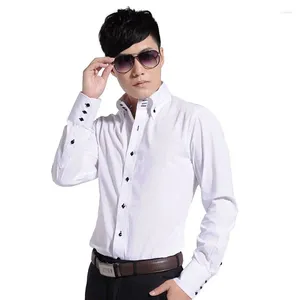 Men's Casual Shirts Business Slim White Shirt Korean Pointed Collar Fashion Clothing Male French Cufflinks Men Dress Black Blue