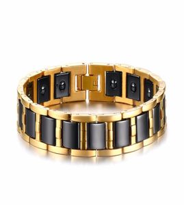 Bracciale da uomo di alta qualità in acciaio inossidabile color oro nero con braccialetto magnetico in ceramica nera per uomo9113484