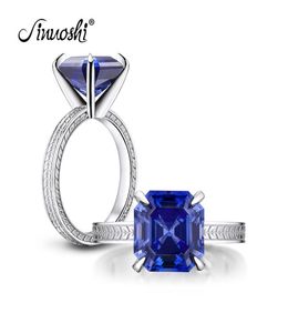 AINUOSHI 6 Carat Asscher Cut Solitaire Blue Rings Created Tanzanite Gemstone Engagement Wedding Sterling Silver Ring Jewelry Y20012509206