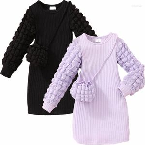 Girl Dresses Spring Autumn Dress Clothes Fashion Elegant Evening Puff Sleeve Kids Outfits Children Clothing Boutique Chic