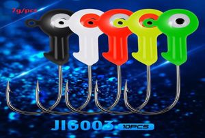 7g 10pcslot Alto Aço Carbono Jig Grande Gancho Cores Olhos Equipamentos de Pesca Mini Chumbo Cabeça Redonda Iscas Jigs Baixo Único Worm Hooks8691639