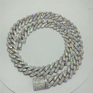 in Stock 14mm Wide Moissanite Diamond Cuban Link 925 Silver Fully Iced Out Vvs Hip Hop Jewelry Chain Bracelet