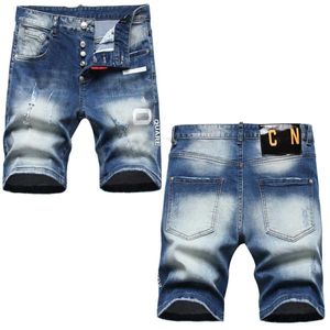 Mens Knä jeans korta jeans raka hål tätt jean nattklubb blå bomull sommar män vardagliga rippade byxor fritid en mängd olika stilar europeiska storlek